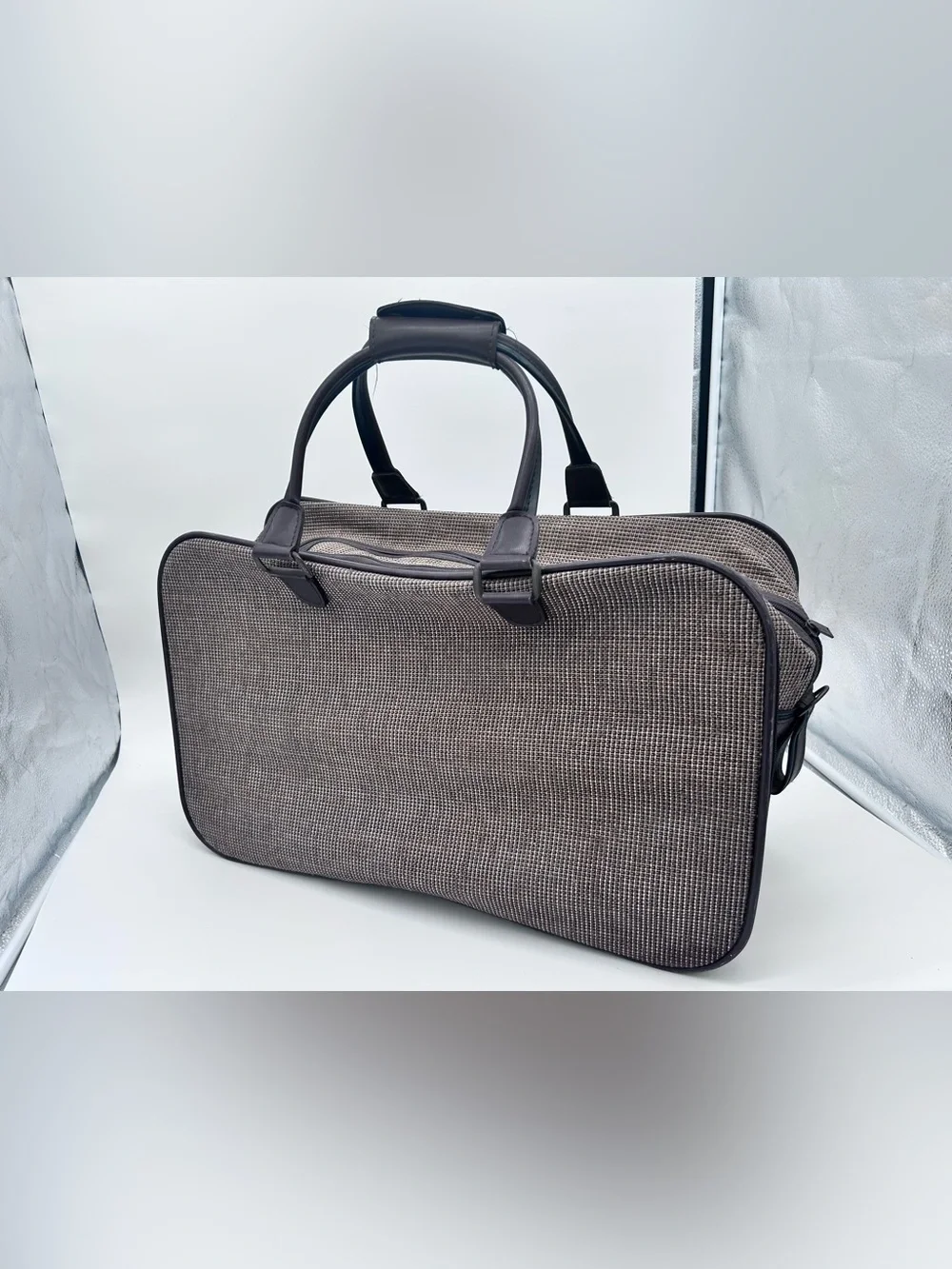 VINTAGE 1980s Leather-Trim Brown Travel Briefcase - Men